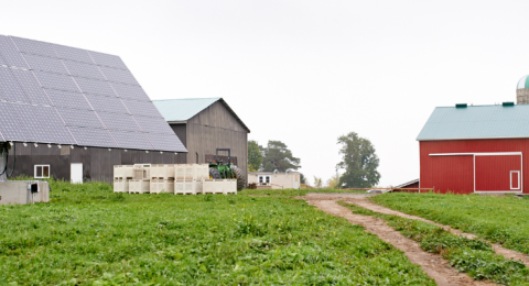 barn and solar panels