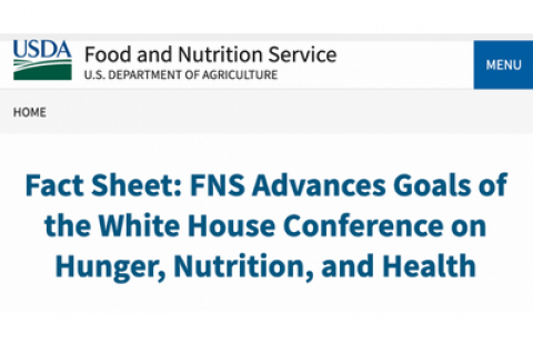 Image from the USDA Food and Nutrition Services website for the Fact Sheet: FNS Advances Goals of the White House Conference on Hunger, Nutrition, and Health
