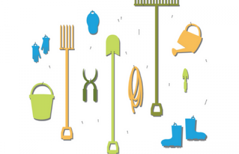 Gardening tools in various colors