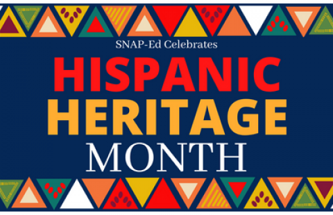 Hispanic Heritage Month graphic with multicolored triangles