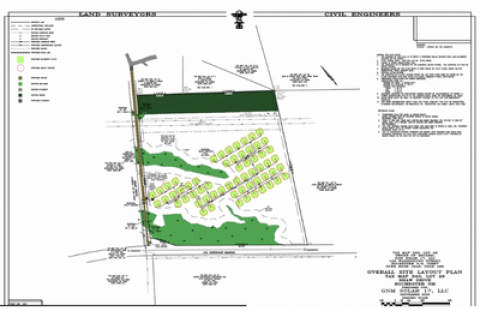 Architectural map of a blueberry farm and solar installation in Rochester